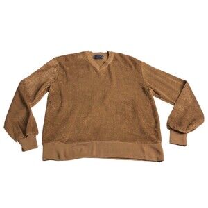 Vintage Van Cort Sweater Mens Large Brown Acrylic Shag Fuzzy VNeck 70s 80s Disco